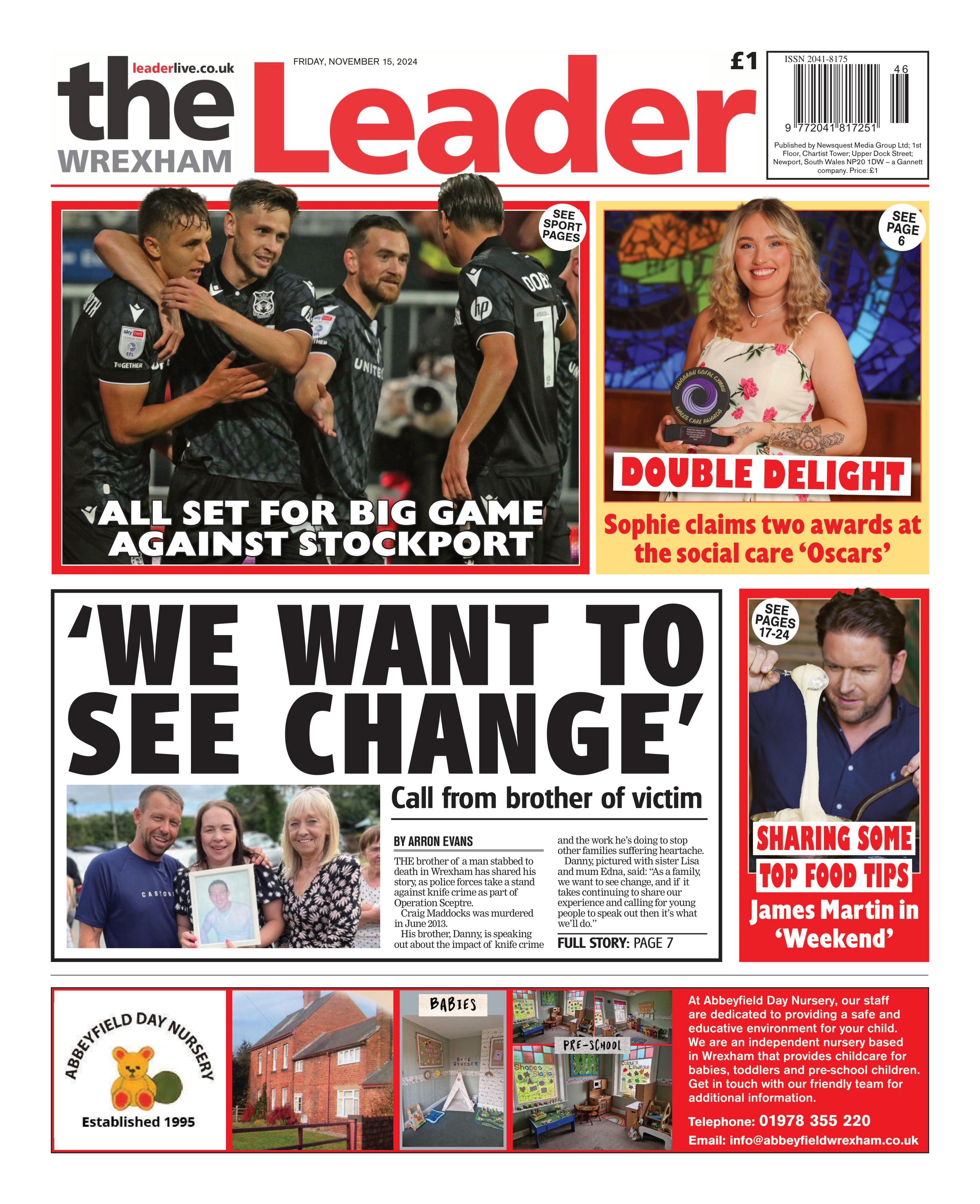 Front page of the Wrexham Leader