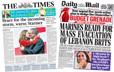 The front pages of the Times and the Daily Mail.