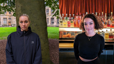 Charlotte on the left at Glasgow University, Leah on the right at her place of work.