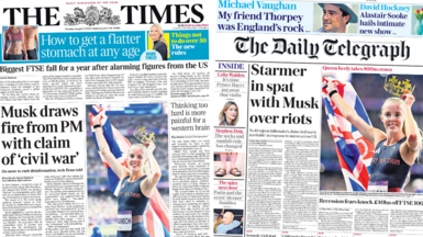 The Times and the daily telegraph front pages for 6 August