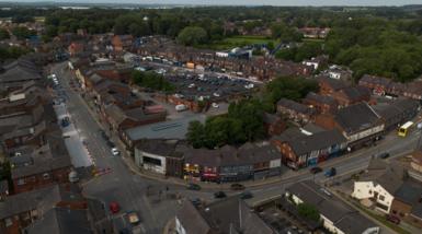 An aerial photograph taken with a drone of Ashton-in-Makerfield in Wigan