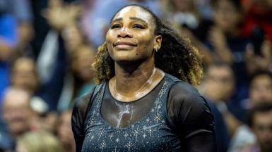 Serena Williams glances upwards during her final match at the 2022 US Open
