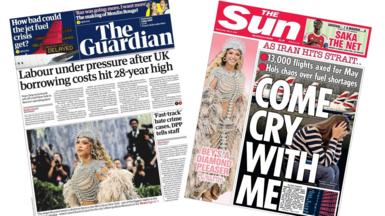 A composite image of the front pages of the Guardian and the Sun on 6 May 2026