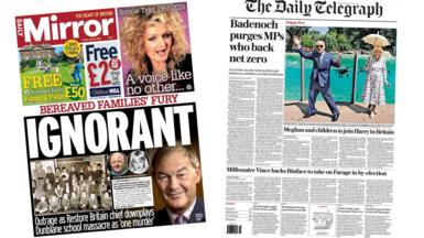 A composite of the front pages of the Daily Mirror and the Daily Telegraph on 10 July 2026.