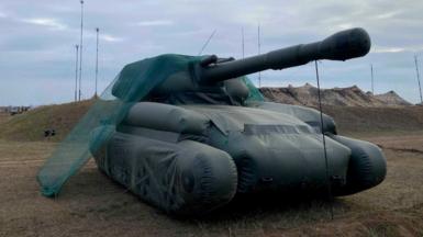 An inflatable tank in Ukraine