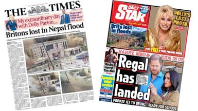A composite image of the front pages of the Times and the Daily Star on 27 August 2026
