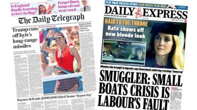 The front page of the Daily Telegraph and the Daily Express.