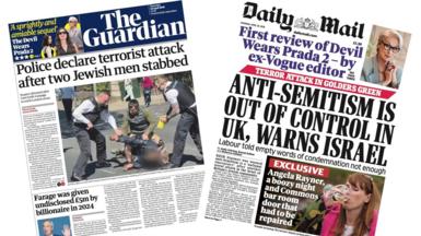 A composite image of the front pages of the Guardian and the Daily Mail on 30 April 2026