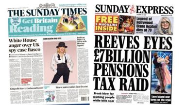 The front page of the Sunday Times and the Sunday Express.