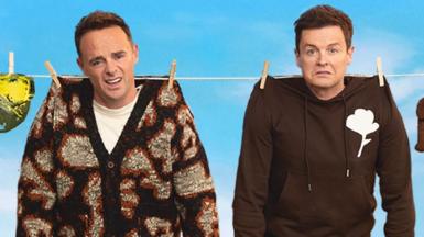 Ant and Dec pictured apparently hanging from a washing line in a promotional image for their new podcast Hanging Out