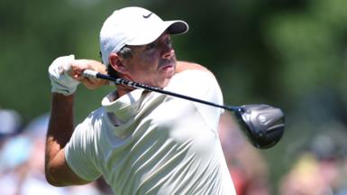 Rory McIlroy at the end of his swing