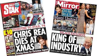 A composite of the front pages of the Daily Star and the Daily Mirror on 23 December 2025.