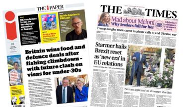 A composite image of the front pages of the Times and the i Paper on 20 May 2025