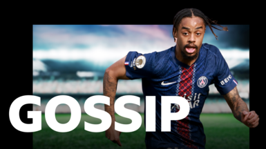 Bradley Barcola behind a gossip graphic
