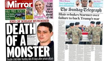 A composite of the front pages of the Sunday Mirror and the Sunday Telegraph on Sunday 8 March.