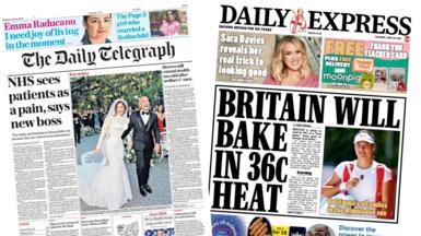A composite image of the front pages of the Daily Telegraph and the Daily Express on 28 June 2025