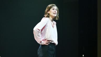 Rosamund Pike bows at the curtain call during the press night performance of Inter Alia at Wyndham's Theatre on April 7, 2026 in London