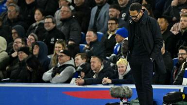 Liam Rosenior looking at the ground at Brighton