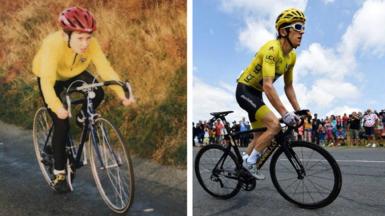 Geraint Thomas ar feic fel plentyn ac fel oedolyn 