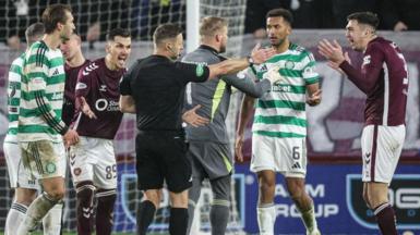 Referee Steven McLean initially showed Celtic's Auston Trusty a yellow card before VAR intervened