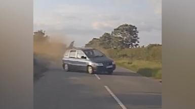 The moment a drink-driver loses control of his vehicle on a country road in Mattersey, Nottinghamshire