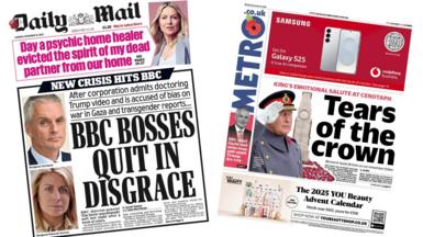 A composite image of the front pages of the Daily Mail and the Metro on 10 November 2025