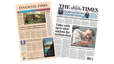 A composite image of the front pages of the Times and the Financial Times on 16 May 2025