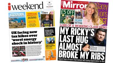Newspaper headlines: 'UK facing new tax hikes' and 'My Ricky's last hug'
