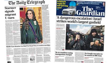 The front pages of the Daily Telegraph and the Guardian on 19 March 2026.