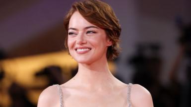 Emma Stone attends the "Bugonia" red carpet during the 82nd Venice International Film Festival on August 28, 2025 in Venice, Italy.
