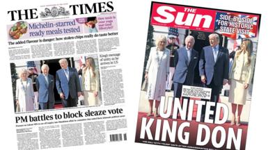 A composite image of the front pages of the Times and the Sun on 28 April 2026