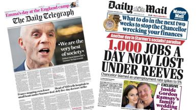 A composite image of the front pages of the Daily Telegraph and the Daily Mail on 12 November 2025