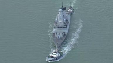HMS Dragon departs from Portsmouth