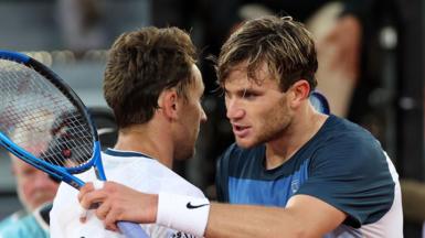 Jack Draper embraces Casper Ruud after their Madrid Open final