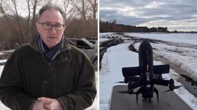 Composite image of Landale standing in snowy field, and the interceptor