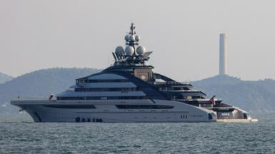 The 465-foot superyacht "Nord", linked to the sanctioned Russian oligarch Alexey Mordashov is seen docked, in Hong Kong.