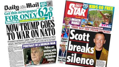A composite image of the front pages of the Daily Mail and the Daily Star on 2 April 2026