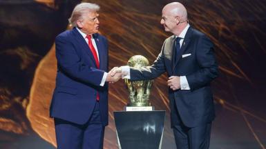 FIFA president Gianni Infantino and US President Donald Trump shake hands during the World Cup's official draw