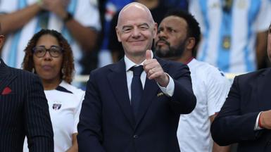 Fifa president Gianni Infantino gives a thumbs up during the FIFA World Cup 2026 Round Of 32 match between Argentina and Cape Verde
