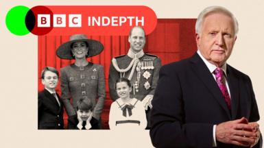 A treated image of Prince George, Princess Charlotte and Prince Louis and the Duke and Duchess of Cambridge