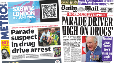 "Parade suspect in drug drive arrest" is the headline on the front page of the Metro, next to "worried about Trump? Don't make me laugh!" on the front page of the Daily Mail.