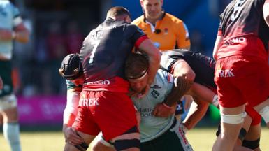 Action from Saracens v Leicester