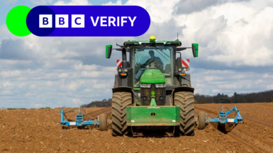 A green tractor ploughing a field in Suffolk. The 91ȱ Verify logo is in the top corner.