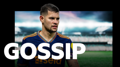 A graphic with the word "Gossip" superimposed over an image of Bruno Guimaraes.