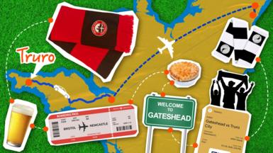 A graphic image showing the route from Truro to Gateshead