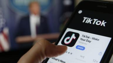 TikTok app and President Trump giving a speech