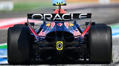 The rear of the Red Bull car, driven by Isack Hadjar 