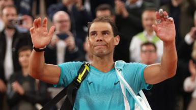 Rafael Nadal waves goodbye at the 2024 French Open