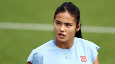 Emma Raducanu looks on during a training session before Wimbledon 2026