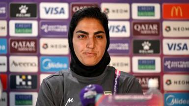 Iranian Women's national soccer team captain Zahra Ghanbari looks on during the Women's Asian Cup Iran press conference